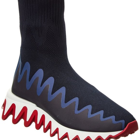 Christian Louboutin SHARKY SOCK Women Knit Flat Sneakers Shoes Navy - Picture 1 of 12